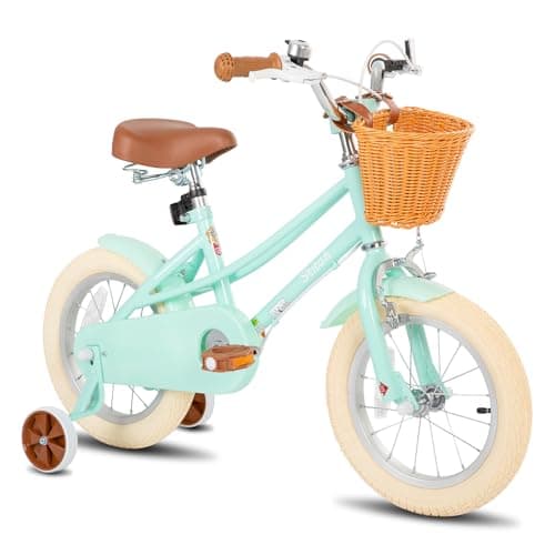 Image of STITCH 14 inch Kids Bike for 5-7 years Girls, 14 Inch Girls Bike with Training Wheels & Basket, Kids' Bicycle Green…