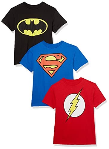 Image of DC Comics Kids' Batman, Superman, The Flash 3 Pack Logo T-Shirt Bundle Set, Black/Royal/Red, 4 Years