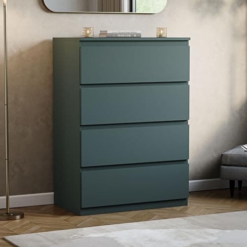 Image of Vida Designs Denver 4 Drawer Chest of Drawers | Jasper Green | Space-Saving Storage | 96H x 70W x 40D cm | Minimal | Smooth Metal Runner | Engineered Wood | Modern Bedroom Chest of Drawers Unit