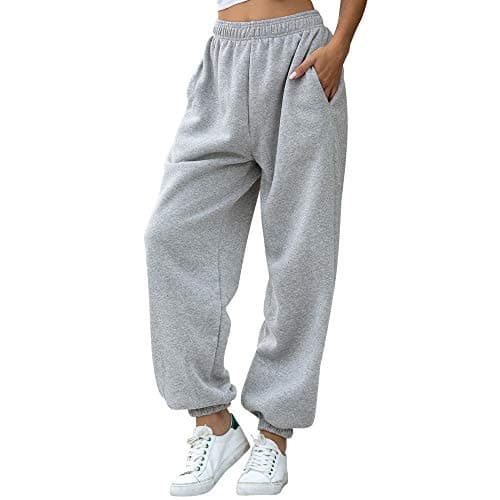 Image of Nuofengkudu Women's Plain Baggy Fleece Tracksuit Bottoms Warm Harem Joggers Pants with Pockets Elastic Waist Thermals Tapered Leg Sweatpants Running Workout Casual Lounge Wear(F-Grey,2XL)