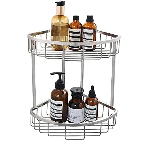 Image of SAYAYO Corner Shower Caddy Basket, SUS304 Stainless Steel Corner Bathroom Shelf, 2-Tier Polished Shower Organiser