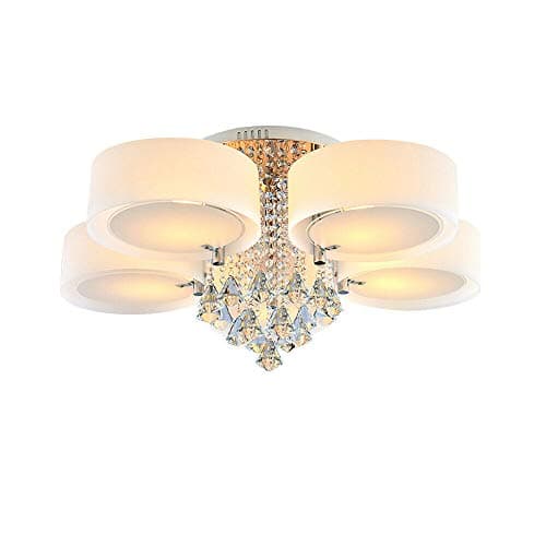 Image of ROMYIX Modern Crystal Ceiling lamp,Color-Changing Chandelier with Crystal Raindrop Flush Mount LED Ceiling Light Fixture Pendant Lamp with Remote Control (5-Head)