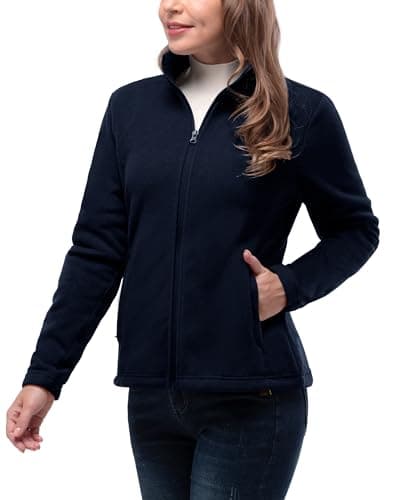Image of 33,000ft Womens Fleece Jackets Ladies Lightweight Warm Full Zip Coat Breathable Microfleece Ladies Sweater Casual Long Sleeve, Ideal for Travelling Outdoor Sport Dark Navy Blue S