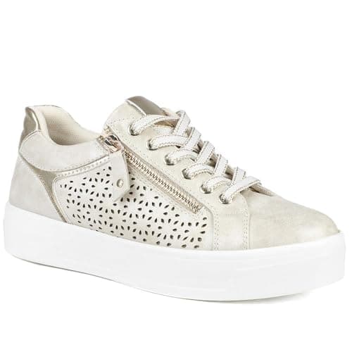 Image of Casual Platform Trainers with Side Zip - Soft Gold Size 7