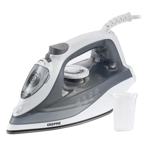 Image of GEEPAS Steam Iron | Clothes Dry & Steam Press | 35s Fast Heat-Up, Vertical Steaming | Nonstick Soleplate & Adjustable Temperature | 210ml Water Tank with 0.5g/Steam Output | 2 Year Warranty 1750W Grey