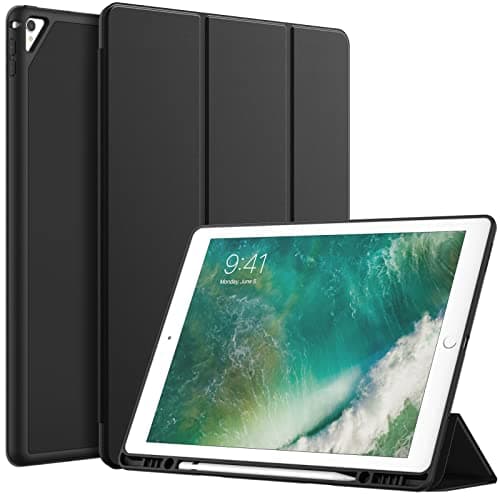 Image of JETech Case for iPad Pro 12.9 Inch (2015/2017 Model, 1st/2nd Generation) with Pencil Holder, Slim Tablet Cover with Soft TPU Back, Auto Wake/Sleep (Black)
