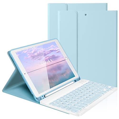 Image of LAMA 10.2&10.5 Inch iPad Keyboard Case, Wireless Keyboard for 10.2&10.5 inch iPad (9th 2021/8th 2020/7th Generation 2019, iPad Air 3 2019,iPad Pro 2017) Detachable Keyboard Case&Pencil Holder,‎Blue