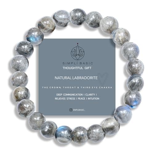 Image of SIMPLÍ BASIC Natural 8MM Beige, Brown, Grey Combination Labradorite Crystal Stone Healing Bracelet for Women and Men with Attractive Gift Box & Velvet Pouch