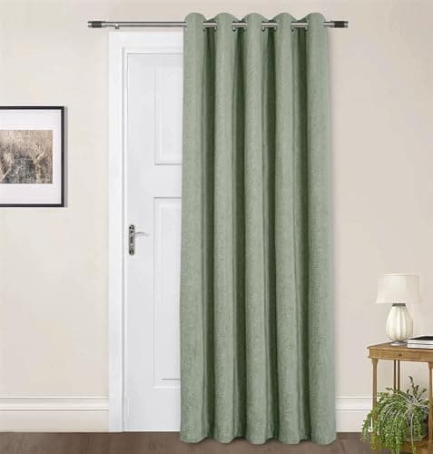 Image of Sundour Amberley Eyelet Ring Top Door Curtain Thermally Lined Curtains Sage Green 66x84