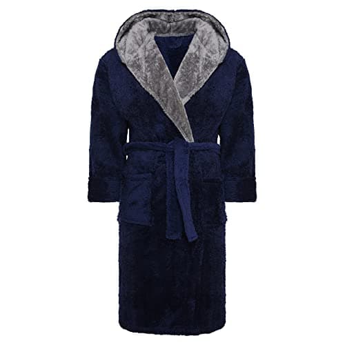 Image of i-Smalls Mens Fleece Dressing Gown Hooded Soft Bathrobe Housecoat Belted Warm Robe UK (6XL) Navy
