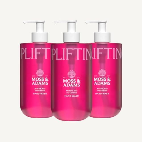 Image of Moss & Adams Uplifting Hand Wash - Hydrating Formula - Includes Vitamin B5 - Rhubarb, Rose and Gardenia Fragrance - Liquid Hand Soap – Multipack 3 x 400ml