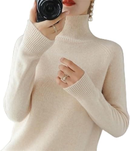 Image of DSXH Womens Turtleneck Sweaters Winter Jumpers Knit Long Sleeve Thick Loose Pullover Casual Tops *# (Color : Beige, Size : M)