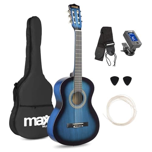 Image of MAX SoloArt Junior Acoustic Guitar 3/4 Size Beginner Classical Nylon String Guitar in Blue - Ideal Musical Instrument for Children Learners & Young Players (Ages 7-12)