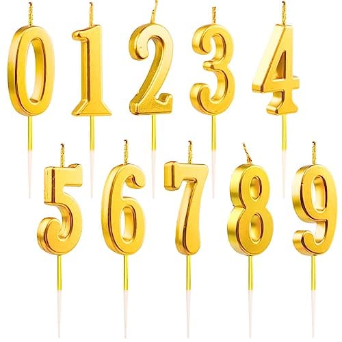 Image of Sheryl&Rain 10PCS Birthday Candles Numbers,Gold Candles Birthday Cake,Gold Number Candles,Number 0 9 Candle for Adults Decorate Birthday Wedding Anniversary Graduation Party