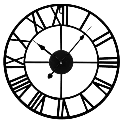 Image of ZENO Large Wall Clock | Large Kitchen Clock | Skeleton Clocks | Wall Mounted Black Clocks with Roman Numerals Great for Bedroom, Kitchen, Home, Indoor & Outdoor | 40CM