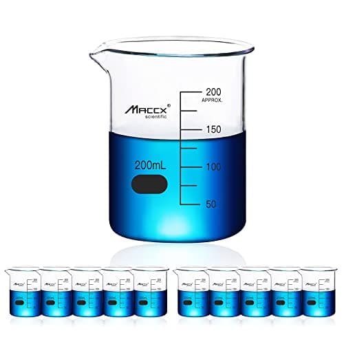 Image of Maccx 6.8oz(200ml) Sturdy Glass Beaker, 3.3 Borosilicate Griffin Low Form with Printed Graduation, Pack of 10, BKL200-010