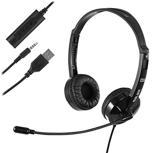 Image of USB Headset with Microphone Noise Cancelling & Audio Controls, Stereo PC Headphone for Business Skype Call Center Office Computer, Clearer Voice, Super Light, Ultra Comfort