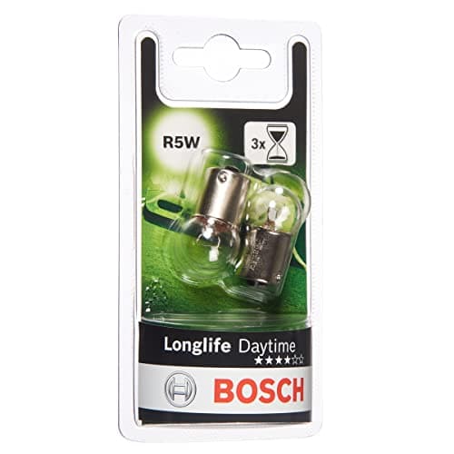 Image of Bosch R5W (207) Longlife Daytime Halogen Headlight Bulbs, 12 V 5 W, Long-lasting - Socket Type BA15s - Pack of 2 Replacement Car Light Bulbs