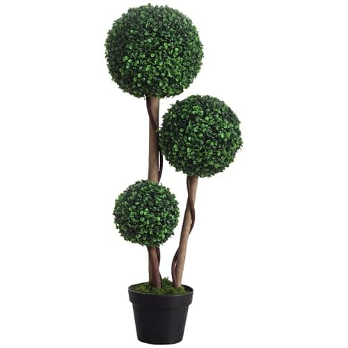 Image of HOMCOM Decorative Artificial Tree Boxwood Ball Topiary Tree in Pot, Fake Plant for Home Indoor Outdoor Decor, 90 cm, Dark Green