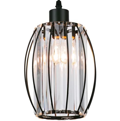 Image of GIGGI Small Black Crystal Light Shade 16cm x 20cm, Cylinder Shape with Oval Rings, Lampshades for Ceiling Lights & Bedside Lamps, Lamp Shades for Bedroom, Living Room, Kitchen, Hallway