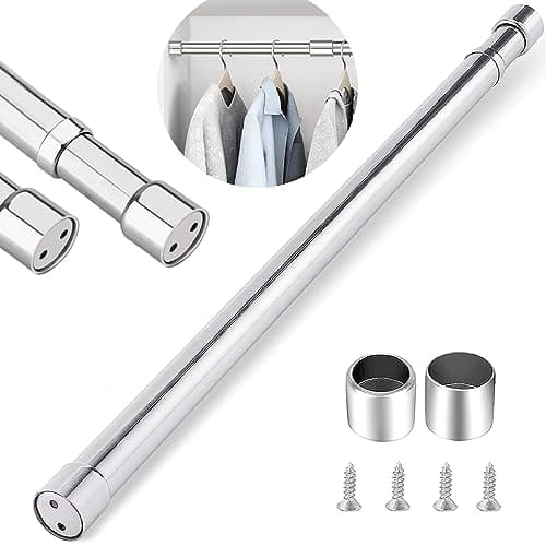 Image of Stainless Steel Wardrobe Rail Extendable Adjustable Clothes Rail Pole with End Sockets Heavy Duty Wardrobe Rod Clothing Hanging Tube 47-80cm