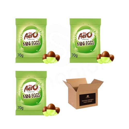 Image of Aero Peppermint Milk Chocolate Easter Mini Eggs Sharing Bag 70g | Mint Chocolate Eggs, Bubbly Chocolate Treats, Easter Gift, Basket Fillers, Bulk Packs (Mini Eggs Bag 70g - Pack 3)