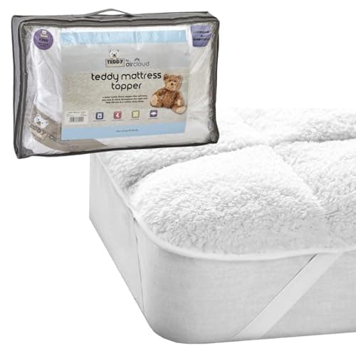 Image of Teddy Fleece Mattress Topper Quilted Mattress Bed Protector Thermal Enhancers Elasticated Corner Straps Super Soft Sherpa Fleece Warm Cosy Thick Fitted Sheet (White, King)