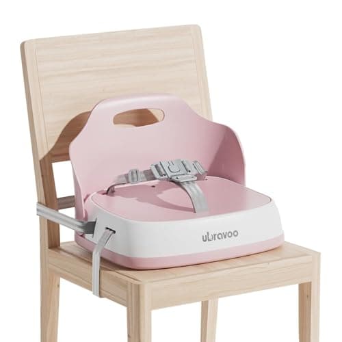 Image of UBRAVOO Portable Booster Seat for Dining, Travel High Chair with 3-Point Harness and 2 Adjustable Straps, Washable Baby Food Chairs 6 Months Plus Sitting Up(Pink)