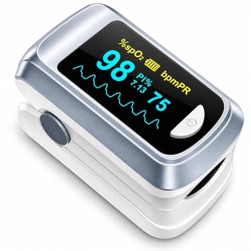 Image of Healthtree Pulse Oximeter Fingertip, Blood Oxygen monitor with Perfusion Index, Fast 5-8s Reading, Large OLED Display, SpO2 & Heart Rate monitor for Home, Sports, Travel (Includes Batteries & Lanyard)