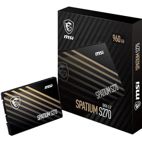 Image of MSI SPATIUM S270 SSD 960GB - SATA 3 2.5" Solid State Drive, 500MB/s Read & 450MB/s Write, 3D NAND, Built-In Data Security, Center - 5 Year Warranty (500 TBW)