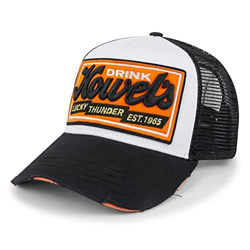 Image of ililily Premium Howels Embroidery Vintage Baseball Cap Distressed Trucker Hat, Black, Medium