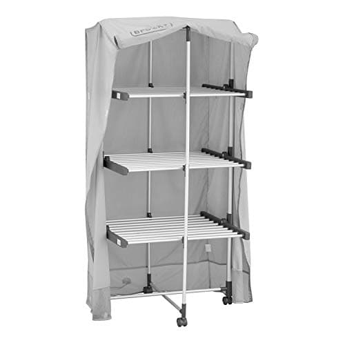 Image of BLACK+DECKER 63091 3-Tier Heated Clothes Airer with Cover & Wheels Aluminium, Cool Grey, 140cm x 73cm x 68cm