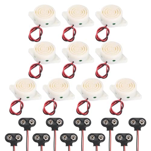 Image of sourcing map 10Pcs DC3-24V 90dB 3100Hz Electronic Piezo Buzzer Alarm Sounder Active Intermittent Beep Sound with 9V t Type Battery Connector for Motorcycle Golf Car t Vehicles Car Alarm, White