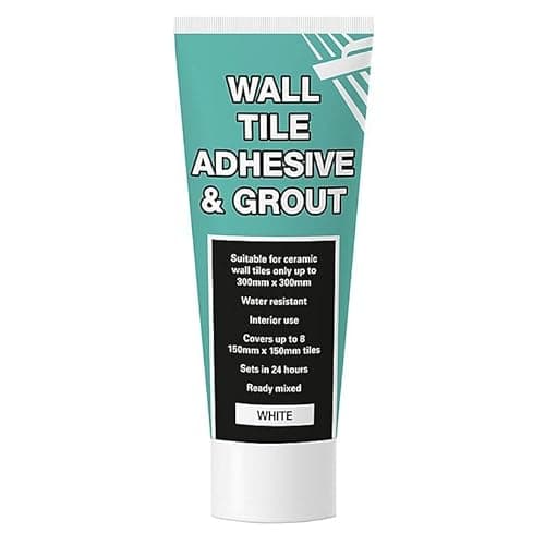 Image of Wall Tile Adhesive and Grout in Easy Apply Tube, 2 in 1 Waterproof Wall Tile Adhesive with Grout for Easy Tiling, For Bathrooms, Kitchen - White 300g Tube