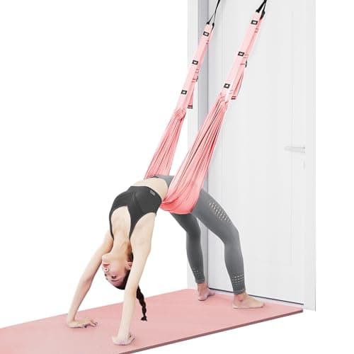 Image of flintronic Yoga Stretching Strap, Aerial Yoga Rope for Back Pain, Adjustable Leg Stretcher Back Bend Assist Trainer, Hammock Swing Stretching Strap for Gymnastics Dance Ballet, Pink