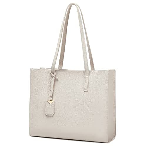 Image of MORGLOVE Women's Tote Bag Large Handbag Soft Leather Simple Shoulder Bag with Zipper for School Work Leisure (A-Beige)