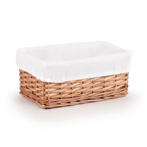 Image of Woodluv Brown Wicker Storage Basket W/Off White Cloth Lining Xmas Hamper - Small