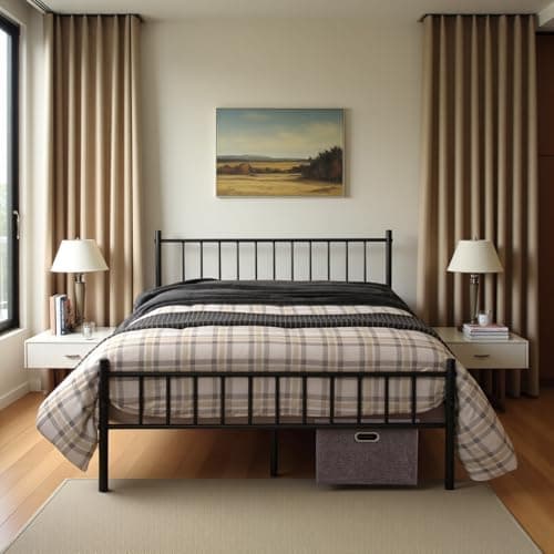 Image of buybyroom Small Double Bed Frame, Metal Bed Frame with Underbed Storage, Suitable for 120x190 cm Mattress, Suitable for Adults and Children, Black