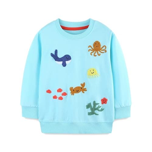 Image of TCWWBB Girls Jumper Toddler Sweatshirt Sea World Jumpers Kids Unisex Tops Children Long Sleeve Cotton Pullover Outfits Casual Crewneck Winter Clothes Age 1-2 Years