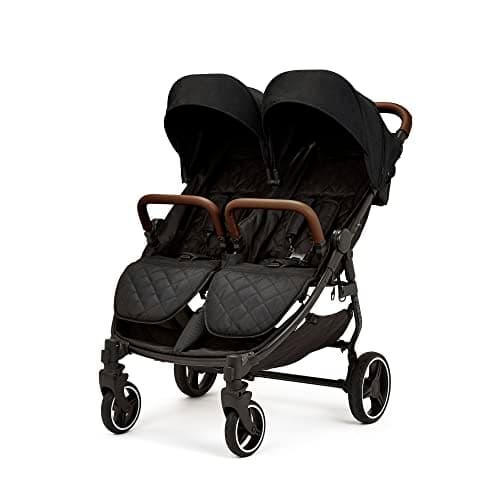 Image of Ickle Bubba Venus Double Stroller – Twin Pushchair from Birth to 15kg per Seat, Independent Recline Seats, Footrest, Rain Cover, Compact Fold, Swivel Wheels & Suspension (Black)