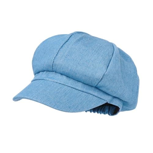 Image of Michear Beret Hat Women Womens Newsboy Cap Cotton Denim Distressed Baker Boy Hat for Women Womens Hats Adjustable Elastic Casual Vintage Hat for Spring Autumn (UK, Alpha, M, L, Light Blue)