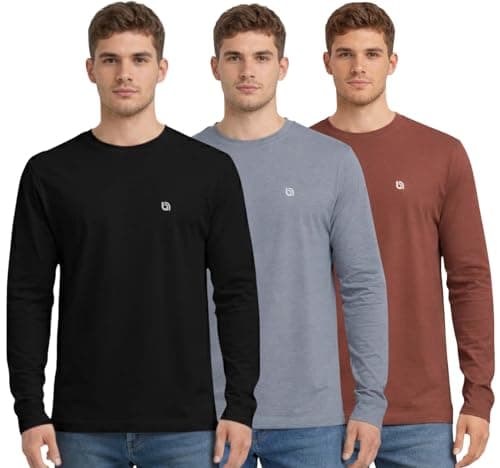 Image of Bahob® 3 Pack Men's Long-Sleeved T-Shirt Round Neck T-Shirts Comfortable Crewneck Neck Tops for Men Soft Cotton S-3XL (MFTS-160-B, Large)
