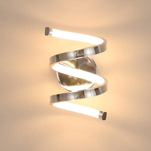 Image of Dorlink Spiral Wall Lights, 20W Chrome Modern LED Wall Lamp, 3000K Warm Light Indoor Wall Lighting for Bedroom, Living Room, Bedside, Hallway, Stairs
