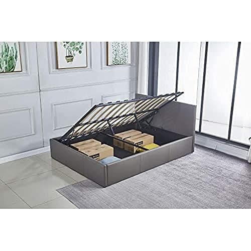 Image of KOSY KOALA Ottoman Storage Bed Side Lift Opening grey leather double bed (Grey, 4ft6 DOUBLE)