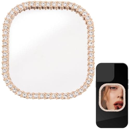 Image of SUNNYCLUE 2pcs Mirror Decal Phone Smartphone Mirror Alloy Gold Rhinestones Square Mobile Phone Makeup Stick On Adhesive Glasses Decal 20pcs Double Sided Tape for Women Smartphone Phones Case Decor