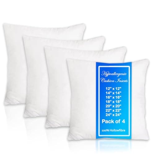 Image of Molten Creek® Square Soft Cushion Pads Insert, Extra Fill Plump Hollowfibre Inner Fillers, Anti-Allergy Sofa Cushion inserts Scatters, White (Pack of 4, 18 x 18 (45 x 45 cm))