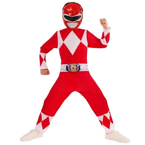 Image of Rubies Official Mighty Morphin Red Ranger Power Kids Fancy Dress, 5-6 Halloween