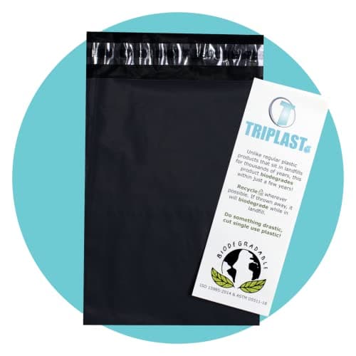 Image of Triplast 100 x Biodegradable Mailing Bags (Size: 12x16 / 30.5x40.5cm; Colour: Black) | Self Sealing Eco Friendly Poly Mailers | Packaging, Postal, Parcel Bags for Posting Clothes, Books, & More