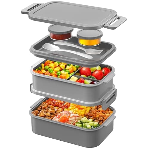 Image of WayEee Lunch Box Adults,2130ml Large Capacity Bento Lunch Box with Compartments, 3 Layers Leak-Proof Bento Box for Office, School(Grey)