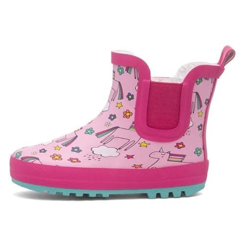 Image of Shoe Zone - Girls Pink Warm Lined Chelsea Unicorn Ankle Welly - Size 9 Child UK - Pink